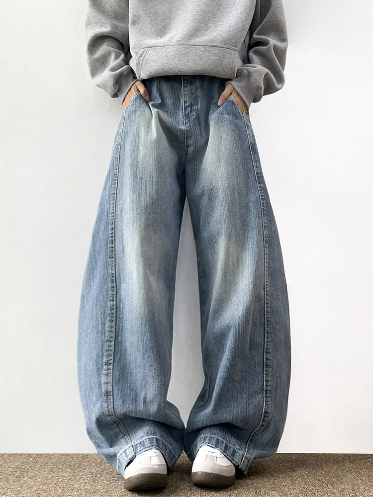 American Style Blue Hip Hop Wide Leg Jeans