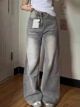 Streetwear-Jeans mit gewaschenem High-Waist-Schnitt und weitem Bein