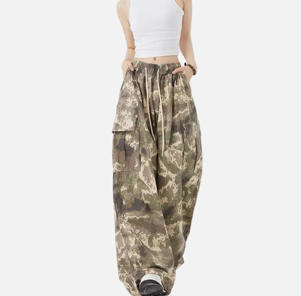 Y2K Camouflage Cargo Freizeithose mit weitem Bein