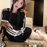 Neploe 캐주얼 레이스 패치워크 롱 티셔츠