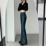 슬리밍 레트로 하이웨이스트 플레어 스트레이트 진