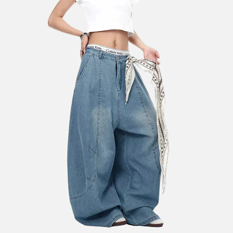Y2K Street Muse Wide-Leg Scarf Jeans