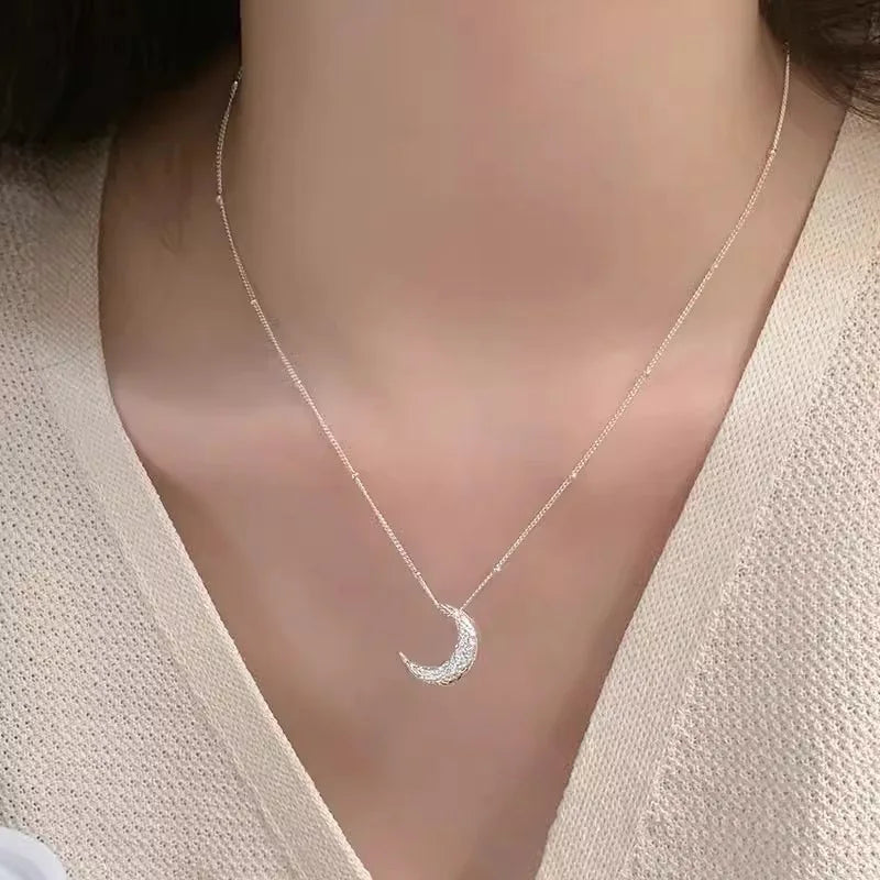 Women Frosted Moon Sterling Silver Necklace