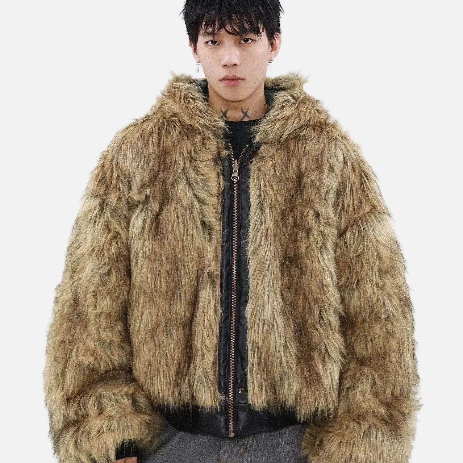 Veste réversible de luxe à capuche en fausse fourrure double face