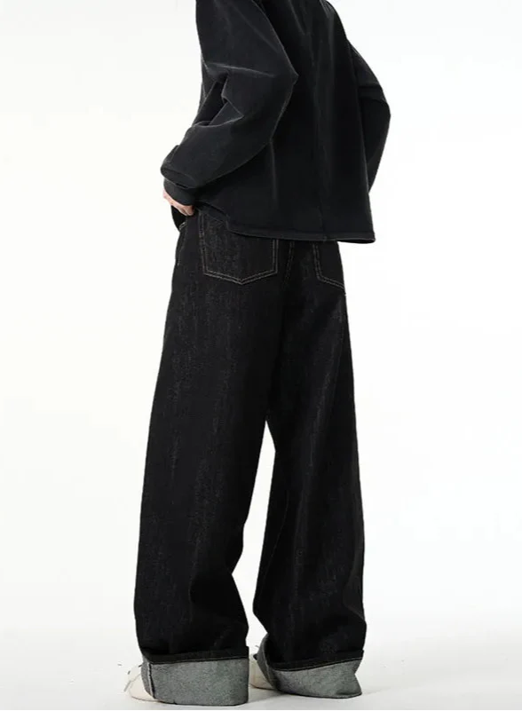 Vintage Schwarze Gothic Oversize Hip Hop High Jeans