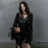 Grunge Y2K Graffiti Print Knitted Women's Top