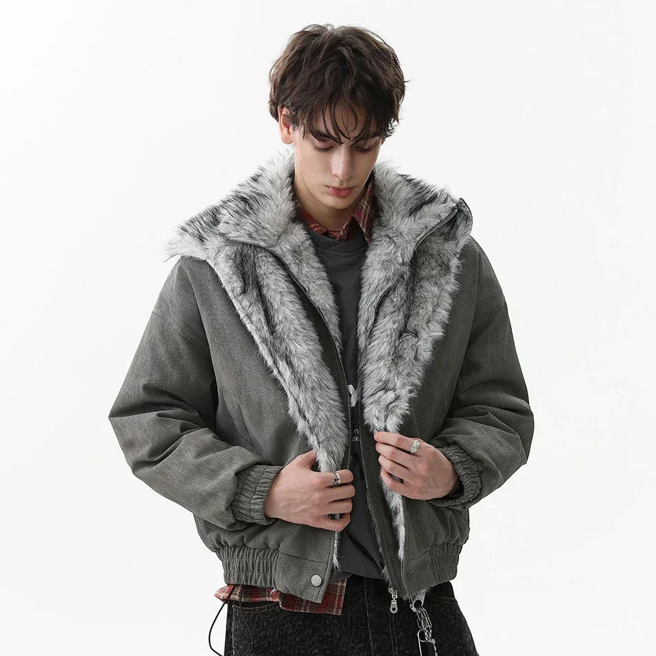 Vestes parkas d'hiver vintage streetwear en fourrure épaisse