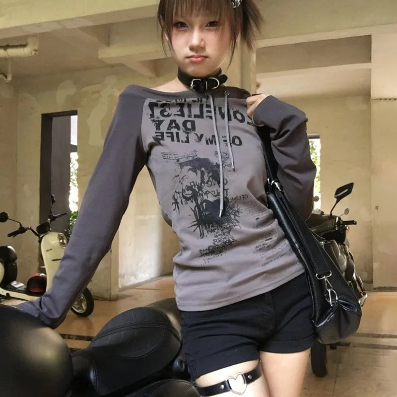 Y2K Abstract Graphic Long-Sleeve T-shirt