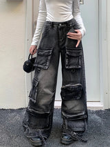Jean cargo baggy noir délavé style streetwear