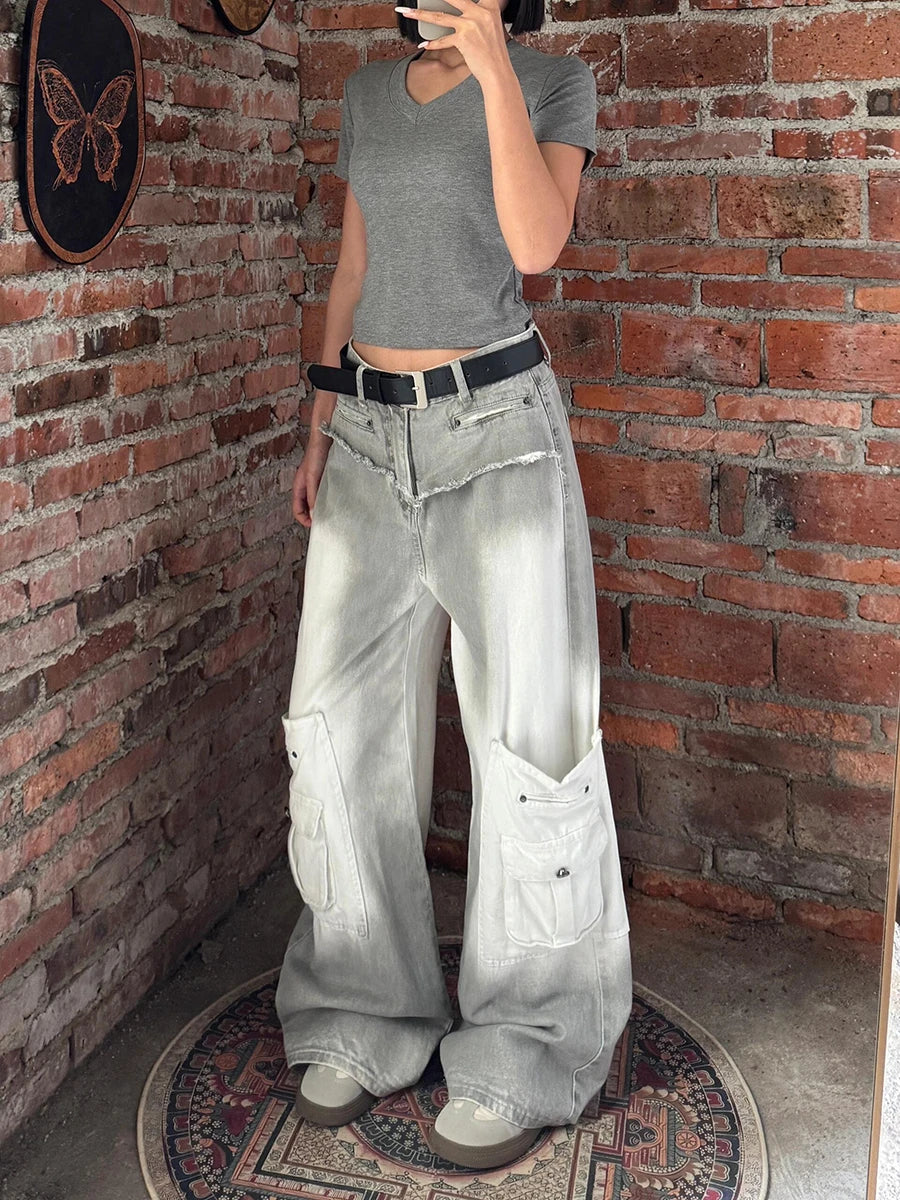 Y2K Retro Gradient Cargo Denim Jeans