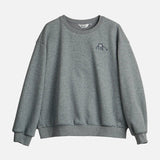 Gray Plaid Embroidered O-Neck Casual Sweatshirt