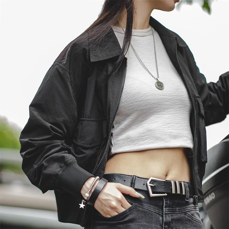 blouson bomber rétro décontracté noir