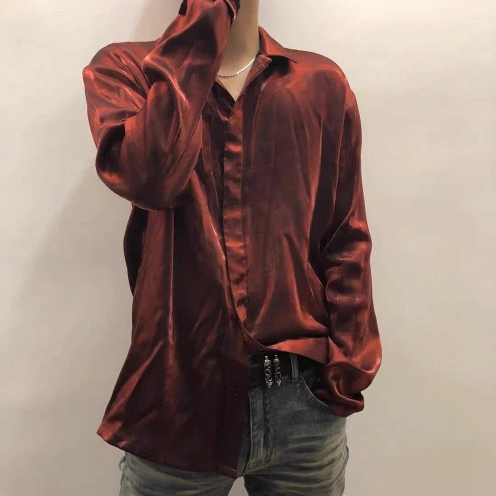 Chemise unie en velours rouge de couleur française