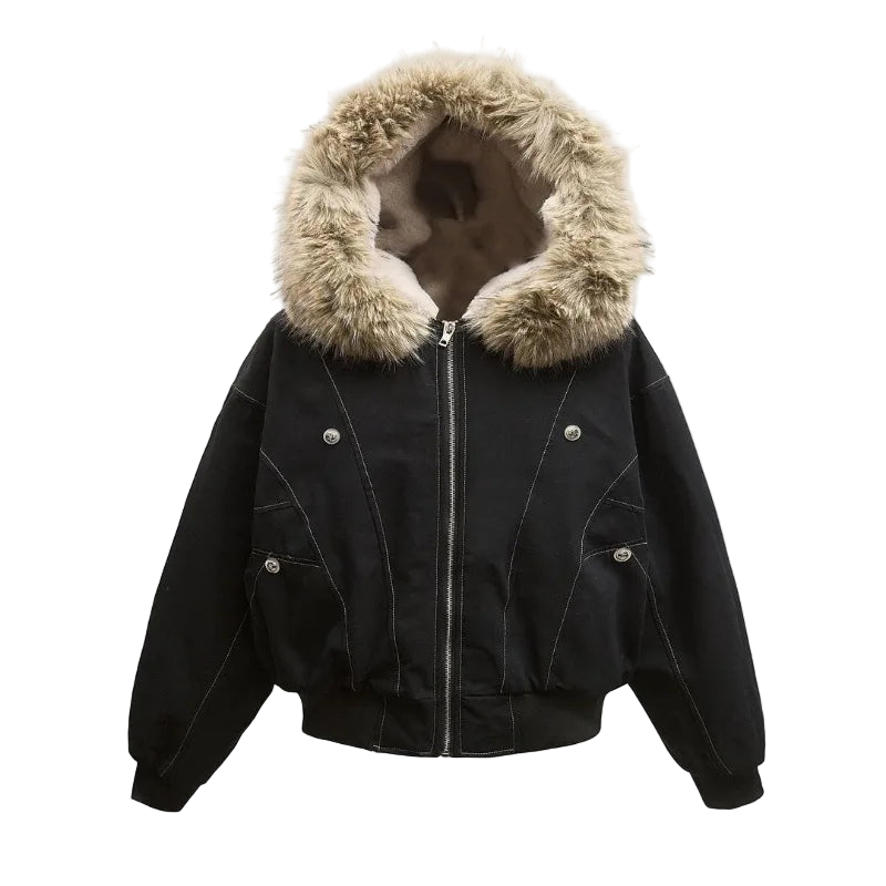 Y2K Fur Collar Hip-Hop Padded Jacket
