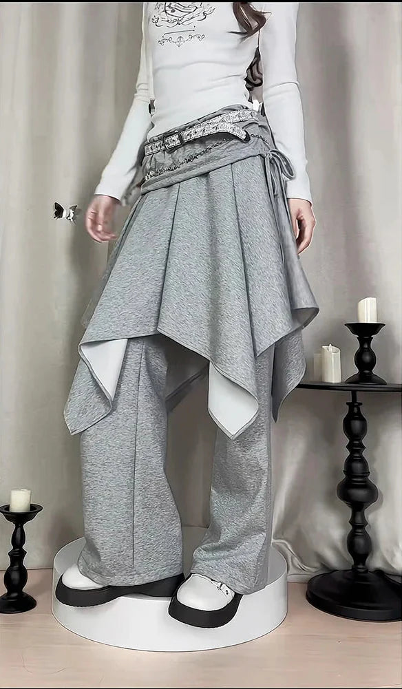 Versatile Irregular Fake Two Piece Flared Sweatpants