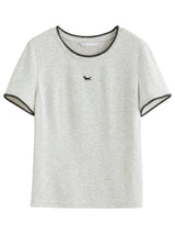 Embroidered Shell Contrast Color Puppy T-Shirt