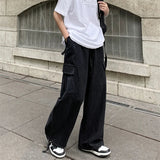 Comfortable Solid Color Wide Leg Cargo Pants