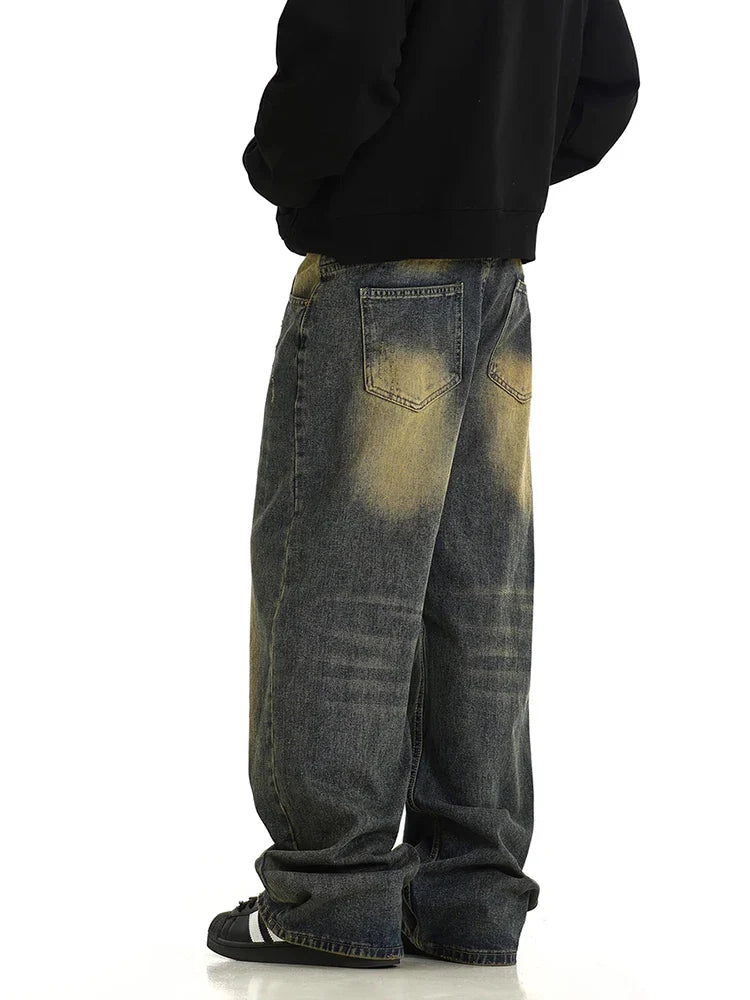 Adjustable Green Retro Wide Leg Jeans