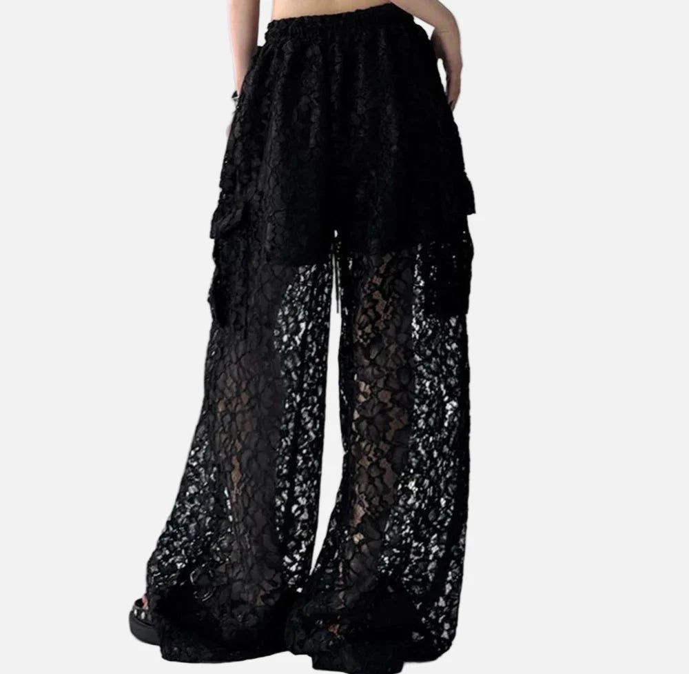 Hollow American Lace Retro Wide Leg Pants