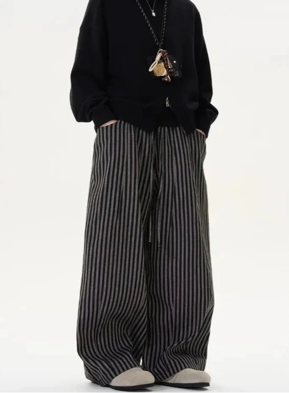 Spring Casual Striped Print High Wide Leg Pants