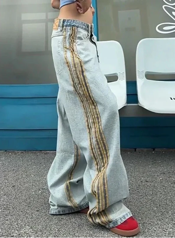 Street Edge Line Kontraststreifen-Jeans mit weitem Bein