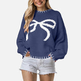 Women Hip Hop Cozy Jacquard Bow Sweater