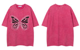 Damen-T-Shirt mit Schmetterlingsaufnäher, Oversize, süß, gewaschen