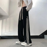 Casual High Waist Striped Black Sweatpants