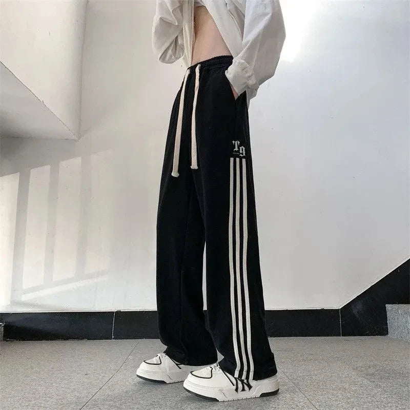 Casual High Waist Striped Black Sweatpants