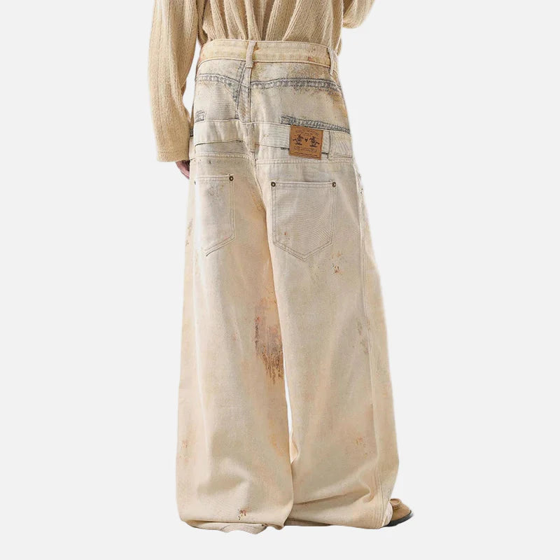 American Style Double Waistband Dirty Dying Jeans