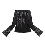 Edgy Gothic Mesh Crop Damen-T-Shirt