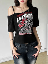 Y2k Off-Shoulder Mythic Crusade T-Shirt