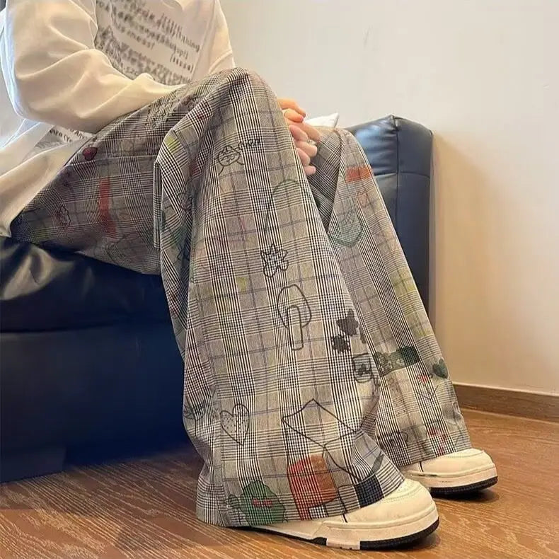 Streetwear American Graffiti Printed Casual Wide Pants