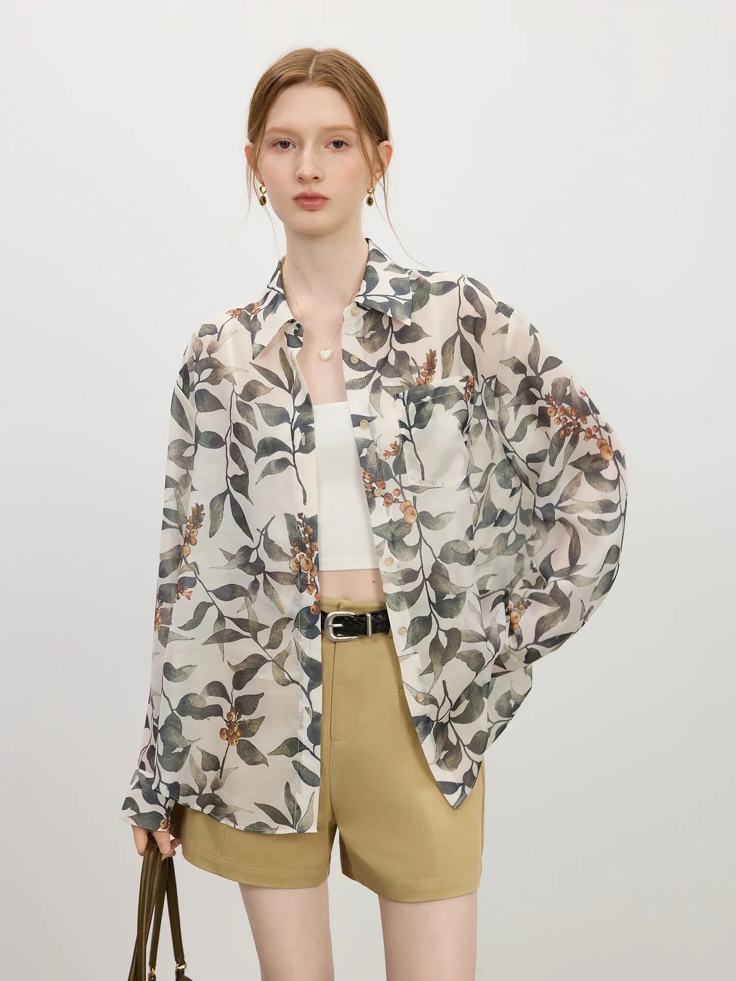 Chemise à imprimé végétal style vacances chic