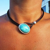Bohemian Vintage Oval Stone Leather Necklace