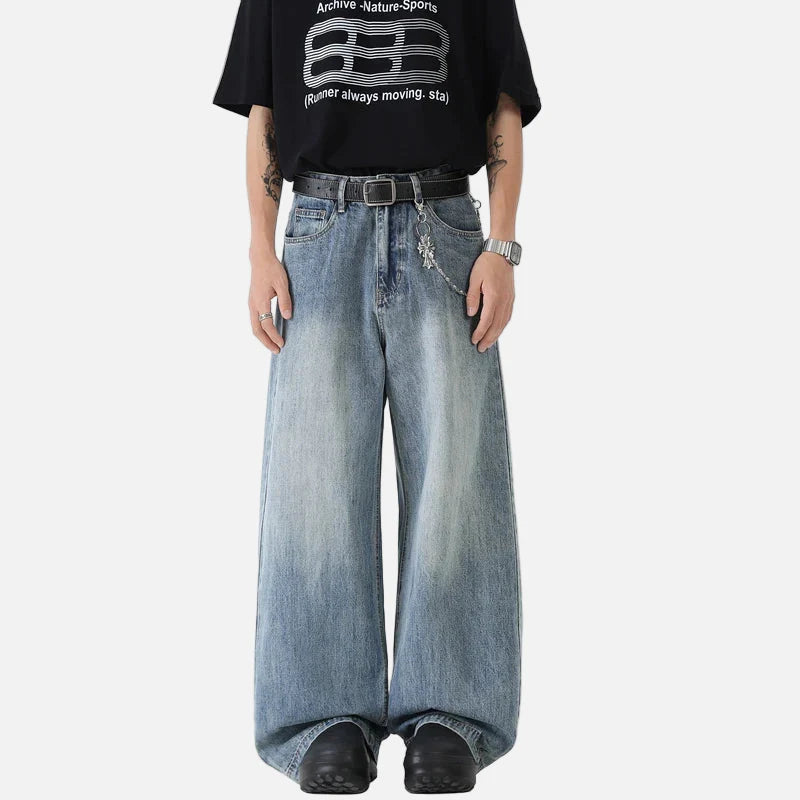Streetwear Wide Leg Washed Denim Jeans