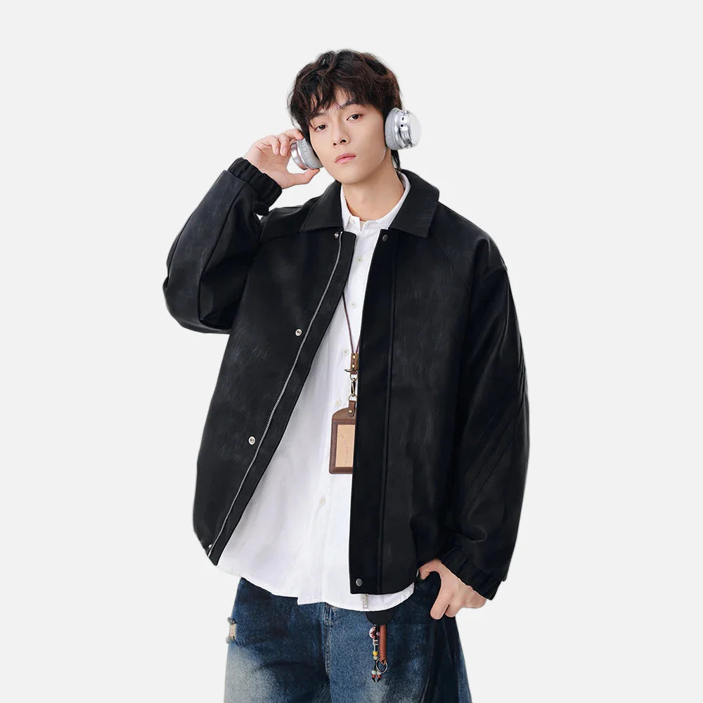 Y2K Trendy Loose Fit Faux Leather Jacket