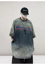 T-shirt vintage en denim brodé style hip-hop