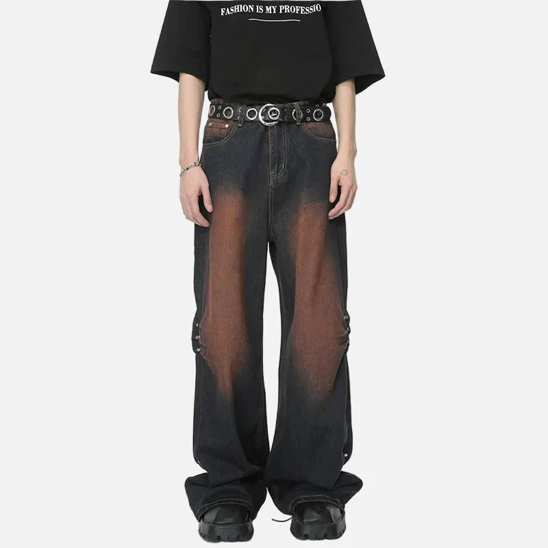 Streetwear Rivet Wide Leg Denim Jeans