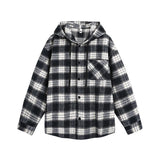 Chemise vintage épaisse à carreaux à capuche décontractée à motif écossais