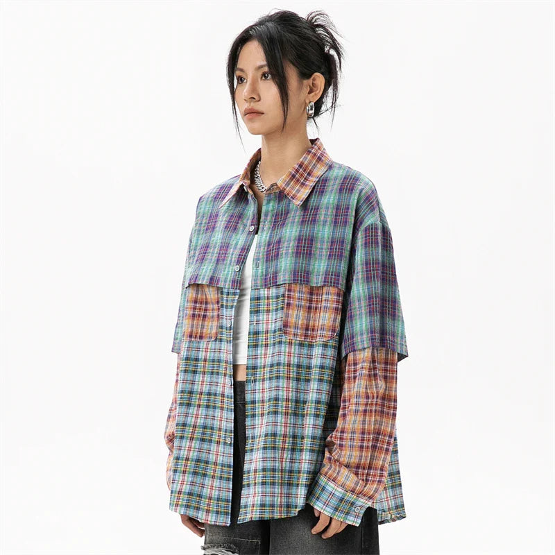 Damen-Patchwork-Karohemd