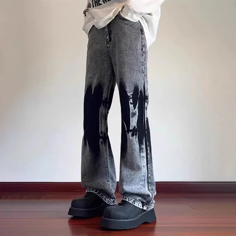 Jeans larges streetwear rétro vintage tie-dye patchwork