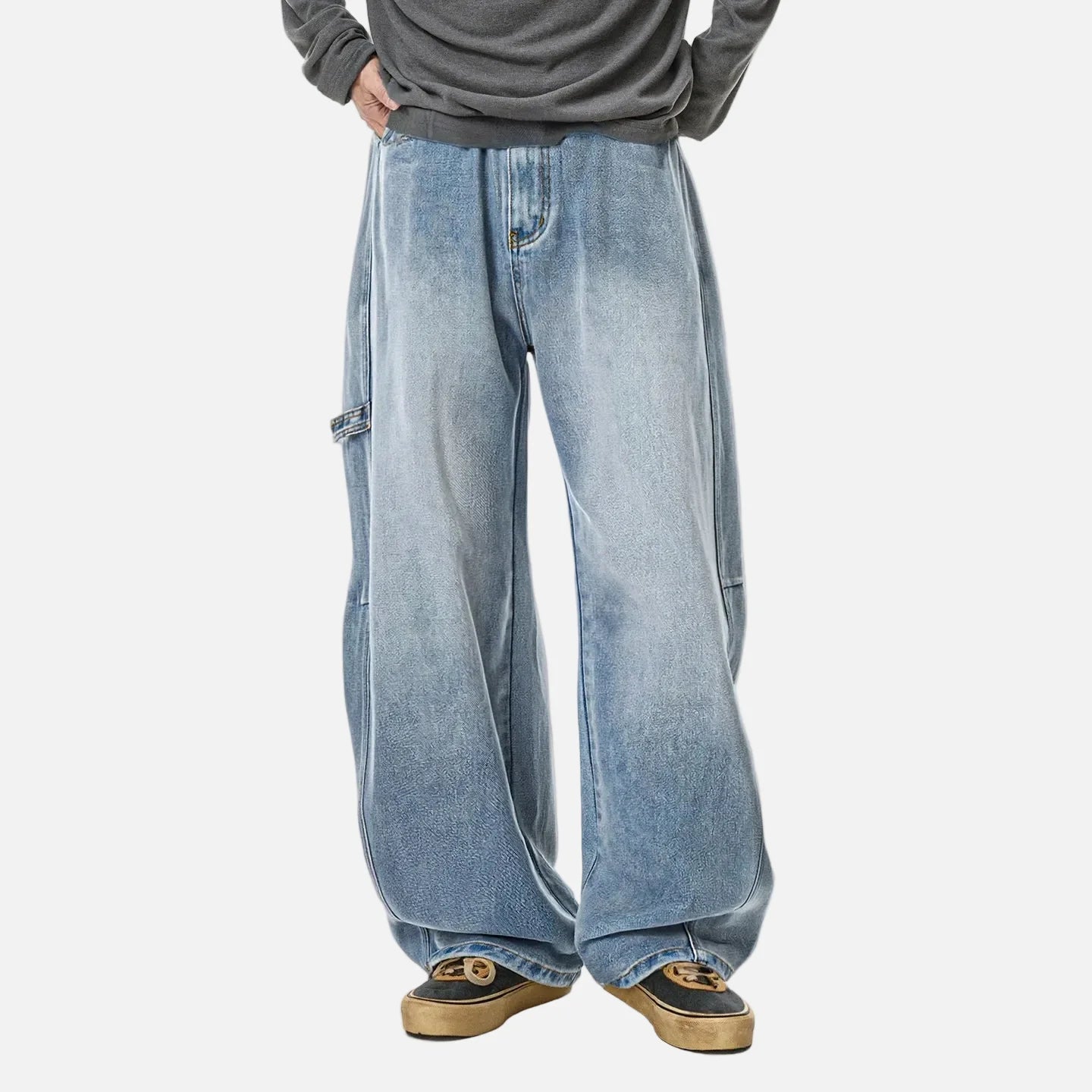 Workwear Washed Wide Leg Denim Baggy Jeans