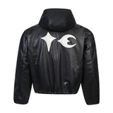 Schwere Motorrad-Lederjacke mit Kapuze