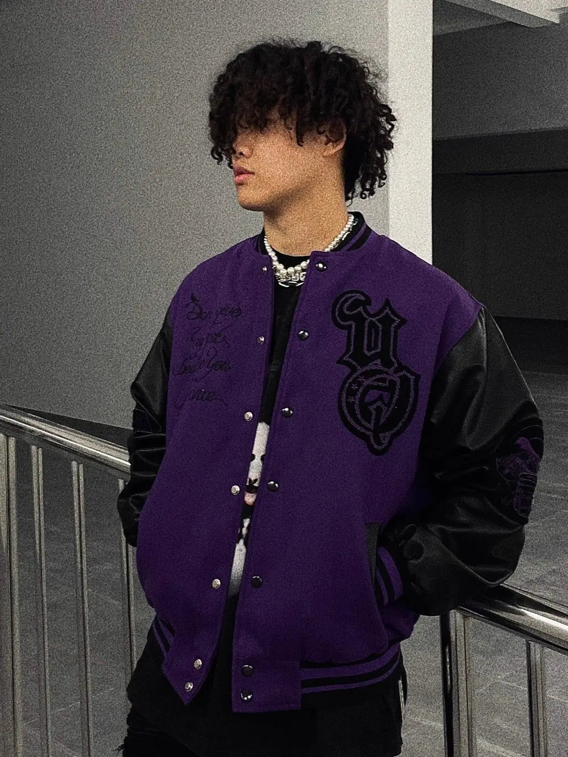Retro Hip Hop Eagle Pattern Varsity Leather Jacket