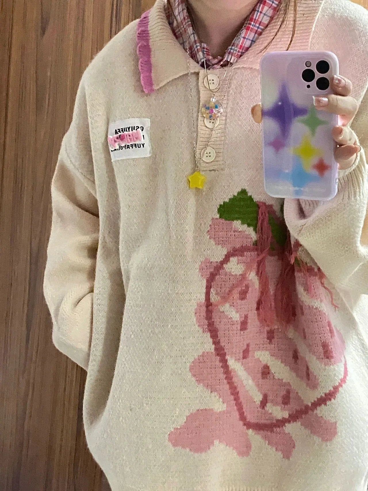 Cute Loose Knit Strawberry Sweater