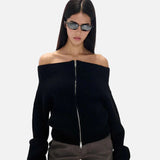 Soft Slash Neck Knitted Off Shoulder Cardigan
