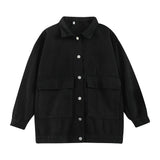 Black Loose Single Breasted Denim Jacket