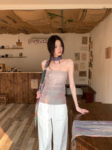 Y2K Floral Mesh Strapless Crop Top