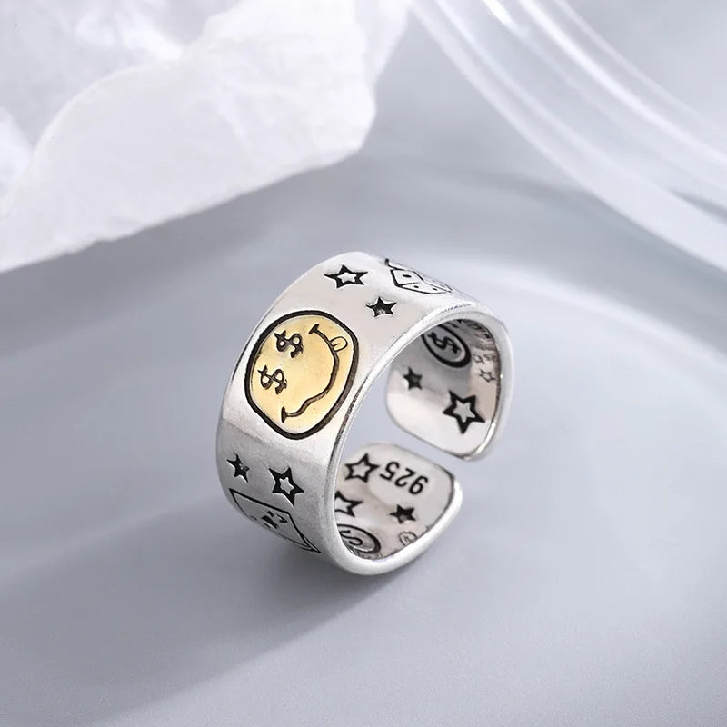 Retro Smile Face Poker Dice Ring